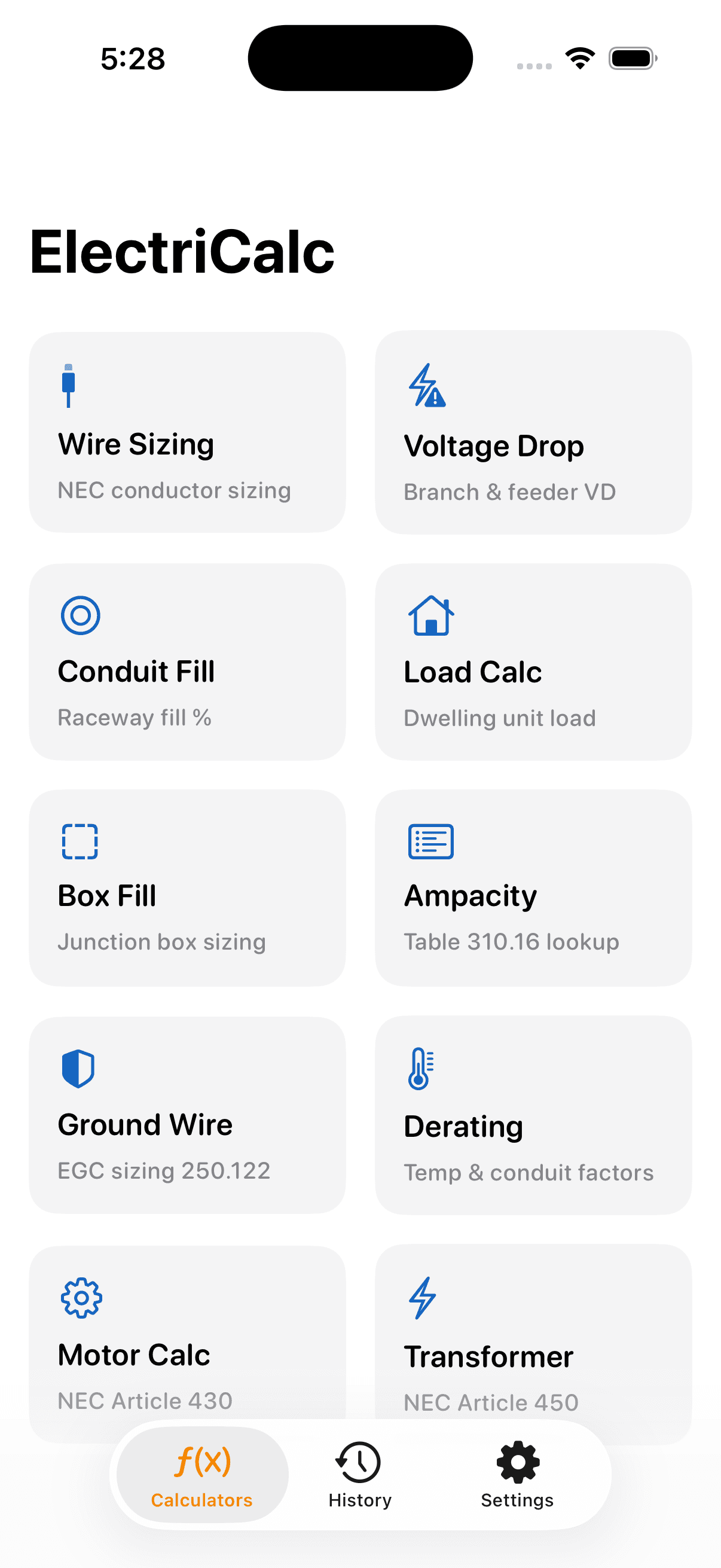 ElectriCalc: NEC Calculator screenshot 1